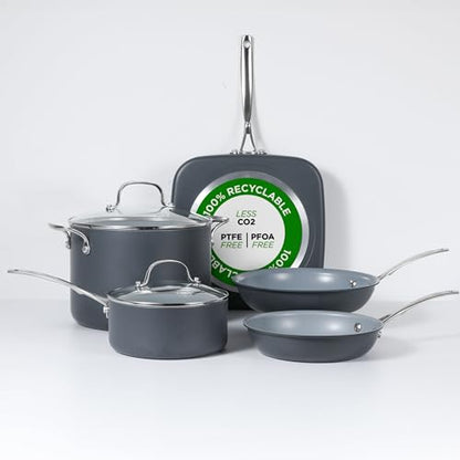 Commercial CHEF 7-Piece ECOPAN Hard Anodized Aluminum Cookware Set, Ceramic Non-Stick Non-Toxic Pots and Pans Set with Lids, Induction Kitchen Cooking Set, Oven & Dishwasher Safe, PFOA & PTFE Free