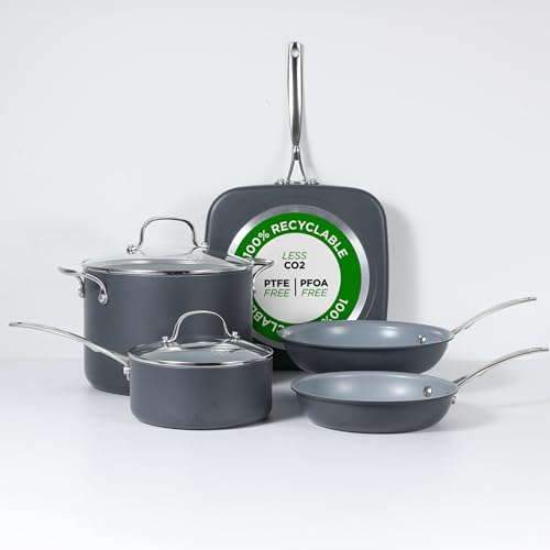 Commercial CHEF 7-Piece ECOPAN Hard Anodized Aluminum Cookware Set, Ceramic Non-Stick Non-Toxic Pots and Pans Set with Lids, Induction Kitchen Cooking Set, Oven & Dishwasher Safe, PFOA & PTFE Free