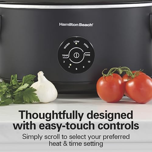 Hamilton Beach 7 Quart Stay or Go Portable Programmable Slow Cooker, 15 Cooking Options, Large Dishwasher Safe Stoneware Crock, Clip-Tight Glass Lid For Easy Travel, Black (33771)