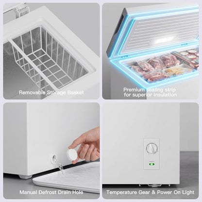 MEPTY 2.05 Cu.Ft Chest Freezer,Top Open Door Deep Freezer with 2 Removable Baskets,7 Adjustable Thermostat,Built-in LED Light,Quiet Energy Saving Freezers for Home,Kitchen,Garage Use