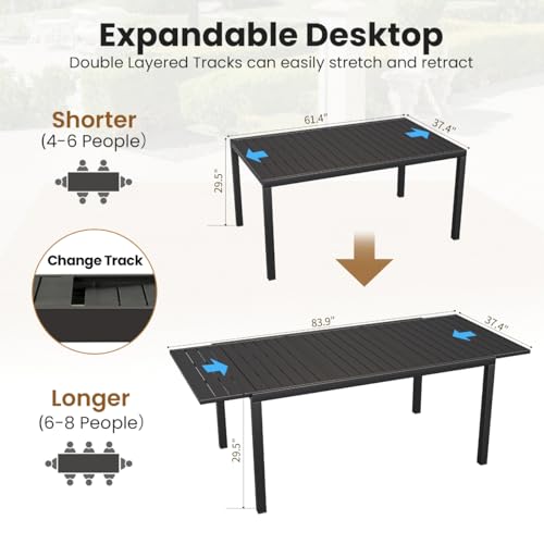 BUPPLEE 7-Piece Patio Dining Set with Expandable Rectangular Table (38"-84"), 6 Textilene Chairs, Outdoor Furniture for Garden, Deck, Backyard, Blue