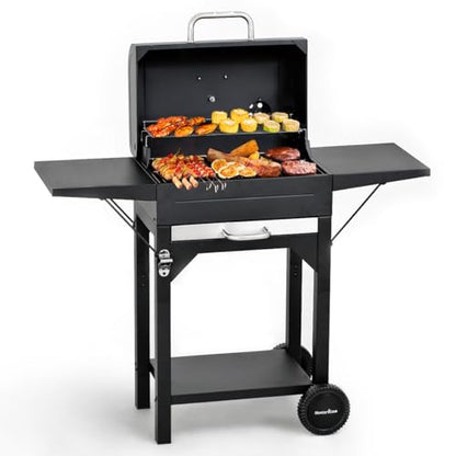 MASTER COOK Charcoal Grills with Two Side Tables, 332 SQIN Cooking Area Outdoor Smoker Barbecue bbq grill for Camping, Patio,Backyard Party, Picnic, Black