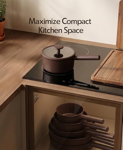 JEETEE 50-Piece Titanium Pots and Pans Set NonStick, Mocha Brown Cookware Set with 6pc Bakeware, Professional Pot and Pan Set for New Home Cooking, Induction & Oven Safe, PFAS Free