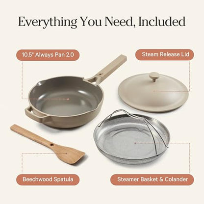 Our Place Always Pan 2.0 | 10.5" Ceramic Pan with Modular Lid, Steamer Basket & Spatula | Patented 10-in-1 Nonstick, Non-Toxic Cookware Made Without PFAS | Induction & Oven-Safe up to 450°F | Steam