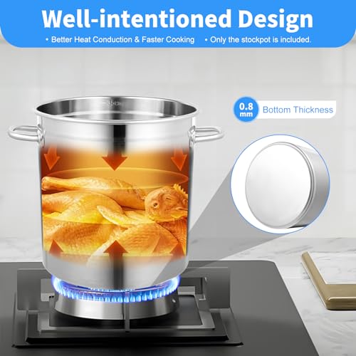 35L/30Qt Stainless Steel Stockpot, Kitchen Soup Big Cooking, Commercial Heavy Duty Canning Pot Stockpot with Lid and 2 Handles for Hotels Restaurants Kitchens Warehouses