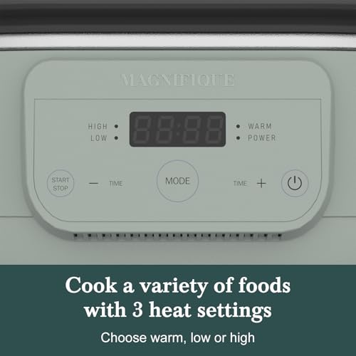 MAGNIFIQUE 6 Quart Programmable Slow Cooker Removable Healthy Nonstick Pot - Small Kitchen Appliance for Family Dinners - Serves 6+ People - Heat Settings: Keep Warm Olive