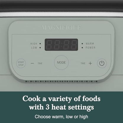 MAGNIFIQUE 6 Quart Programmable Slow Cooker Removable Healthy Nonstick Pot - Small Kitchen Appliance for Family Dinners - Serves 6+ People - Heat Settings: Keep Warm Olive