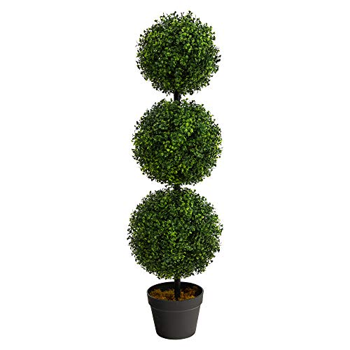 Nearly Natural 36in Artificial Triple Ball Boxwood Topiary Tree - Indoor Outdoor Realistic Faux Greenery for Home Patio Office Decor, Low Maintenance