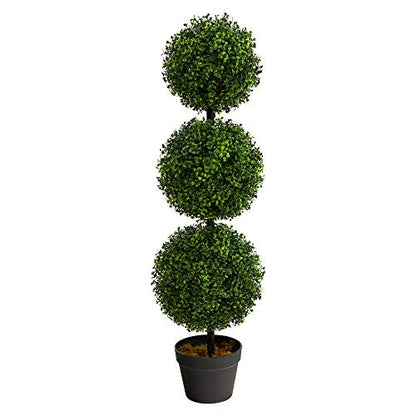 Nearly Natural 36in Artificial Triple Ball Boxwood Topiary Tree - Indoor Outdoor Realistic Faux Greenery for Home Patio Office Decor, Low Maintenance