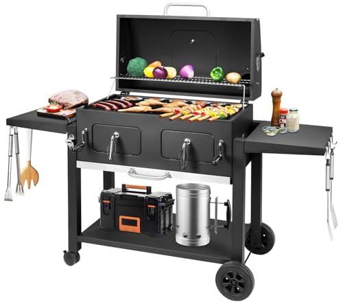 Kenadne Charcoal Grill Outdoor BBQ Grill, Extra Large Cooking Area 794 Square Inches with Two Adjustable & Individual Charcoal Tray, Foldable Side Tables for Outdoor Cooking grill Backyard
