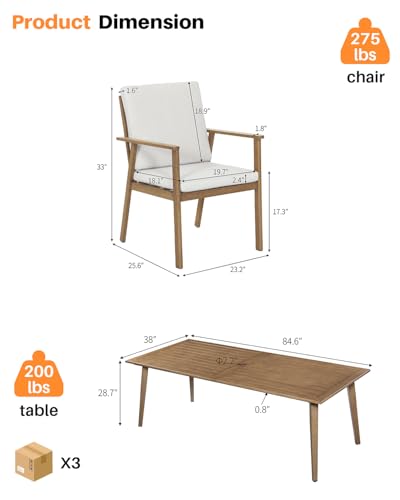 SEEHILL 9 Pieces Never-Rust Aluminum Patio Dining Set, Outdoor Dining Set for 8, Outdoor Dining Table and Chairs Set with Cushions, Patio Furniture Set for Deck, Garden, Poolside, Teak