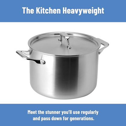 Misen 5-Ply Stainless Steel Stockpot – Large Cooking Pot for Boiling, Simmering & Stewing - Consistent, Even Heating - Durable, Dishwasher Safe – Oven-Safe to 800F, Induction Ready - 8 QT