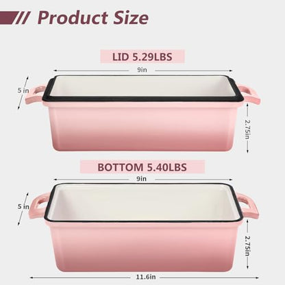 Wildone Enameled Cast Iron Bread Loaf Pan with Lid, 9x5 Sourdough Baking Pans for Homemade Bread, Cake, Meatloaf, Even Heating Bread Pans, 2-Piece Set, Pink