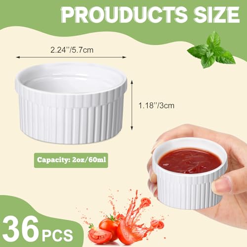 Ziliny 36 Pcs Mini Ramekins 2 oz Porcelain Souffle Oven Dishwasher Safe Small Ceramic Baking Dipping Sauce Ramekins for Charcuterie Board Creme Brulee Dishes Condiment Sauce Dipping Cups