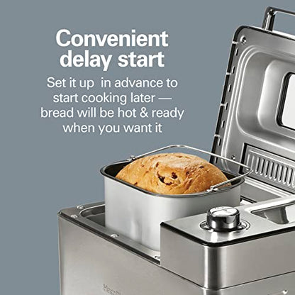Hamilton Beach 29890 Premium Dough & Bread Maker Machine with Auto Fruit and Nut Dispenser, 2 lb. Loaf Capacity, 21 Programmable Settings Includes Gluten Free+Keto, Stainless Steel
