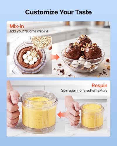 VEVOR Ice Cream Maker, 7-in-1 Frozen Treat Maker for Gelato, Sorbet, Milkshake, Frozen Yogurt & Lite Ice Cream, Homemade Ice-Cream Machine with One-Touch Mix-in + Respin for Smooth, Creamy Texture