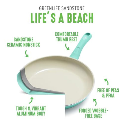 GreenLife Soft Grip Diamond Healthy Ceramic Nonstick, 5QT Saute Pan Jumbo Cooker with Helper Handle and Lid, PFAS-Free, Dishwasher Safe, Turquoise