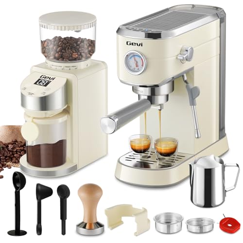 Gevi Espresso Machine 20 Bar with Grinder, Professional Espresso Maker with 35 Precise Grind Settings Burr Coffee Grinders Combos, Super-Automatic Espresso Machines, Ideal for Coffee Lover