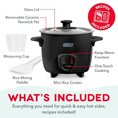 Dash Mini Ceramic Rice Cooker - Designed for Single-Serve Cooking - Compact Rice Cooker with Nonstick Removable Pot, Keep Warm Function & Easy-to-Clean Sleek Design - Black Ceramic