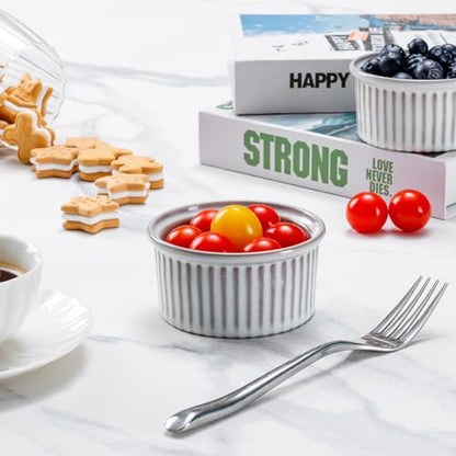 NUTRIUPS 6oz Ceramic Ramekins Set of 6, Vintage Souffle Dishes - Oven Safe Small Baking Bowls for Pudding, Creme Brulee & Custard (Vintage Gray, 6 OZ)