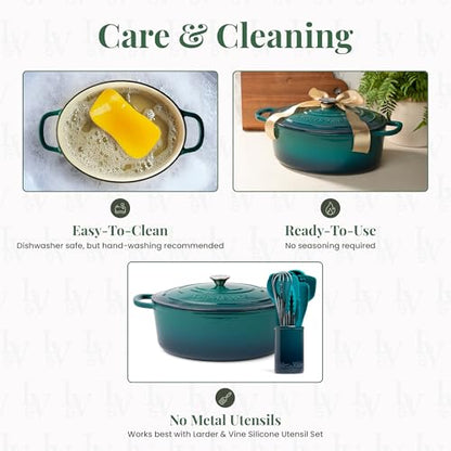 Larder & Vine Enameled Cast Iron 8 qt Dutch Oven Pot with Lid | Bread Baking | Compatible on All Cooktops & Oven Safe to 500° F | Great for Sourdough Bread | Bondi