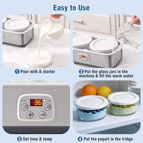 Yogurt Maker with Adjustable Time and Temp Control, BPA-Free 2 Bowls
