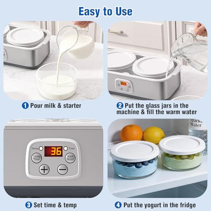 Yogurt Maker with Adjustable Time and Temp Control, BPA-Free 2 Bowls