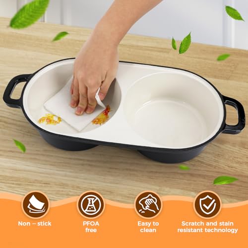 Mini Double Dutch Oven for Sourdough Bread Baking, Enamelled Cast Iron Bread Pan with Lid, Double Round Loaf Space, 16.5cm Diameter, Mini Double Dutch Oven for Homemade Baking (Black)