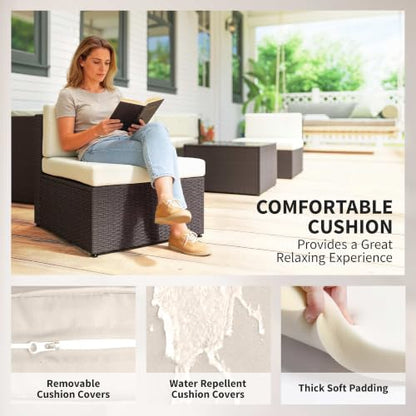 Outsunny 7 Piece Patio Furniture Set Wicker Outdoor Sectional Cream White