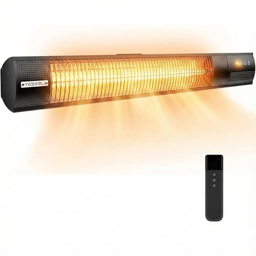 YESERLl Electric Patio Heater with Remote Control- 1500w Outdoor Heater Fast Heating with 3 Power Setting, WallMounted Carbon Infrared Heater Quiet - IP55 Waterproof and 24H Timer for Snow Outdoor
