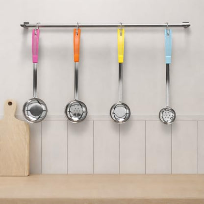 Portion Control Serving Spoons - (8 Piece Set) Restaurant Measuring Serving Ladle Utensils for Weight Loss, Bariatric Gastric Sleeve, Includes 2, 4, 6, 8 oz Solid & Perforated Scoops, 14-1/4" Long