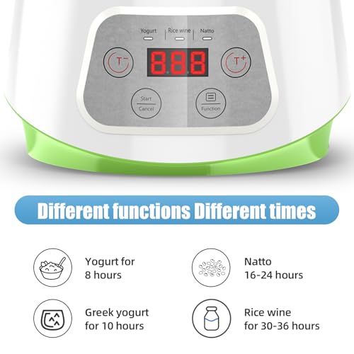 Yogurt Maker, Greek Yogurt Maker with Timer Control and Strainer, Yogurt Maker Machine with Stainless Steel Liner, Electric Portable Yogurt Maker for Yogurt, Greek Yogurt, Cheese, Natto (White)