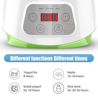 Yogurt Maker, Greek Yogurt Maker with Timer Control and Strainer, Yogurt Maker Machine with Stainless Steel Liner, Electric Portable Yogurt Maker for Yogurt, Greek Yogurt, Cheese, Natto (White)