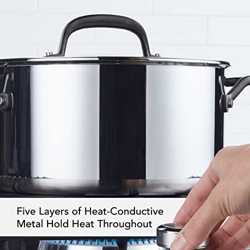 KitchenAid 5-Ply Clad Polished Stainless Steel Stock Pot/Stockpot with Lid, 6 Quart - Stainless Steel