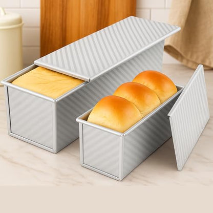Logario 2-Pack Pullman Loaf Pan with Lid – 13x5 & 8.4x4.8 Inch Nonstick Bread Pans for Homemade Sandwich Bread, Banana Bread & Sourdough – Aluminized Steel Set with Vented Base, Oven Safe to 450°F