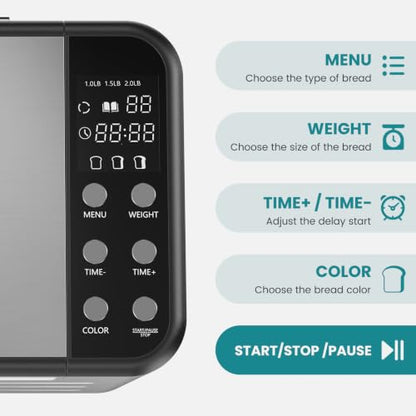 OLIXIS Bread Maker, 21-IN-1 Bread Machine, 2LB Automatic Stainless Steel