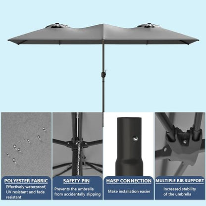 Gotland 7 Piece Outdoor Dining Table and Chairs for 6 with 14Ft Double-Sided Umbrella, Patio Swivel Dining Chairs for 6, Rectangular Patio Dining Table with Umbrella Hole Outdoor Patio Set