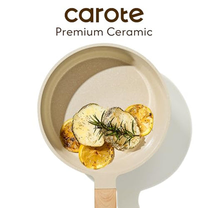 CAROTE 1.5Qt & 2.5Qt Sauce Pan Sets with Lid Ceramic Nonstick Pot Set Non Toxic Saucepan with Stay-cool Handle Small Kitchen Cooking Pots, Easy to Clean, Induction Comptable, PFOA FREE