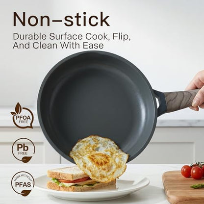 USELUCK Pots and Pans Set Nonstick 22 Pcs, Ceramic cookware set Non-Toxic CoatingGray Granite Kitchen Cookware Set, Induction Kitchen Cooking Set w/Frying Pans & Glass Lids, PFOS & PFOA Free