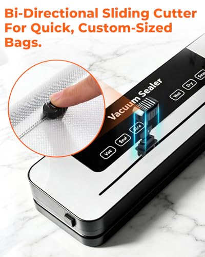 Vacuum Sealer Machine, 75KPa Strong Suction Dry Moist Mode Automatic Food Sealer with Digital Timer, Built-in Cutter, Compact Food Saver Machine White, Comes with 50 Vacuum Bags