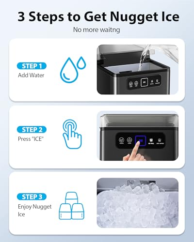 Aeitto Nugget Ice Maker 40Lbs/24H, Countertop Soft Chewable Ice Pebble Ice Machine, One-Click Operation, Auto Self-Cleaning Ice Makers with Scoop&Basket for Home, Office, Kitchen, Party (Black)