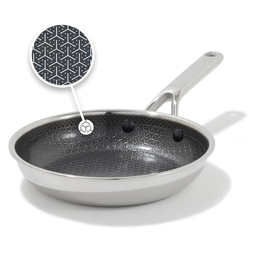 OXO Hybrid 8” Nonstick Stainless Steel Frying Pan, Durable PFAS-Free Ceramic Skillet, Stay-Cool Handle, Induction & All Cooktop Compatible, Dishwasher Safe, Mirror Polished Tri-Ply