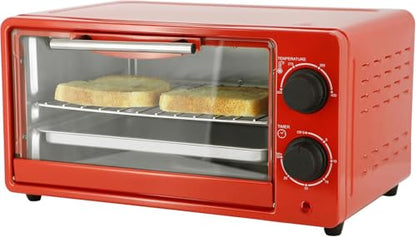 9.5 Quart Electric Countertop Toaster Oven, Compact Red Kitchen Oven with Adjustable Temperature & Quartz Heating (Red)