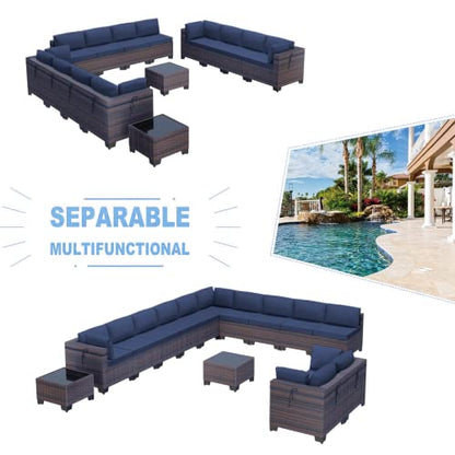 Kullavik 14 Piece Patio Furniture Set, Outdoor Wicker Sectional Sofa