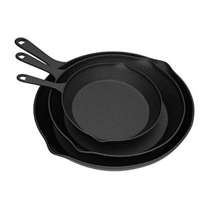 Pre Seasoned Cast Iron Skillets - 3 Pan Set - 9 inches, 8 inches, 6 inches - 1.5 to 2 inches deep - Durable with Strong Handle - Great for both veggies and meat