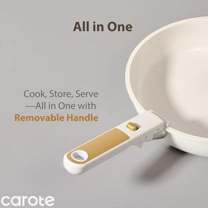 CAROTE 5pcs Pots and Pans Set Non Stick, Cookware Sets, Kitchen Set, Oven/Fridge Safe, Space Saving Pots Set, Nonstick Cooking Set with Versatile Detachable Handle, Induction RV Set