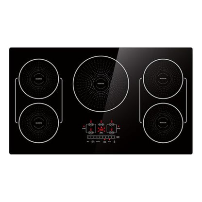 BIGoods 36 Inch Induction Cooktop 5 Burners, Flat Glass Top Electric Stove Hob with Bridge-SYNC, 3 Preset Modes Booster, Timer, Pause, Child Lock, Drop in, 208~240V/50A, Black