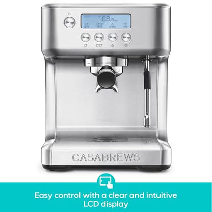 CASABREWS Ultra Espresso Machine with LCD Display, 20 Bar Espresso Maker with Powerful Milk Frother, Customizable Brewing Temperature, Barista-Level Latte and Cappuccino Machine for Home, Silver