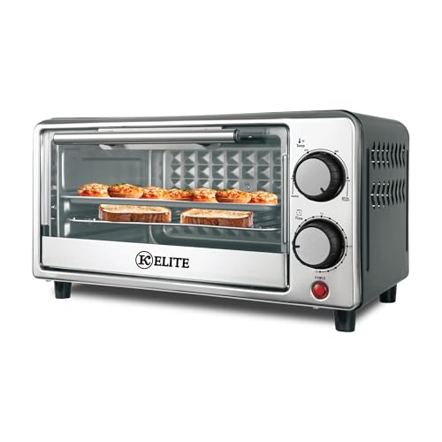 Kitchen Elite 4-Slice Toaster Oven, Compact Countertop Appliance with Bake Tray, Wire Rack, Adjustable Timer, and Temperature Control, Black
