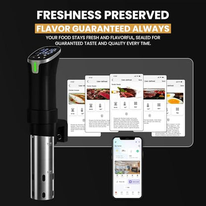 CRUXO 1100W Sous Vide Cooker Kit With App Control, Immersion Circulator, LED Display, Touch Panel, Vacuum Sealer & 10 Sealing Bags | Suvee Sous Vide Machine For Precise Cooking, Smart Thermal Cooker